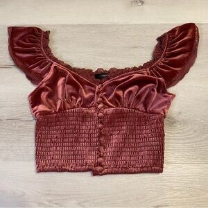 Forever 21 Velour Crop Boho Top, Size S, Burgundy